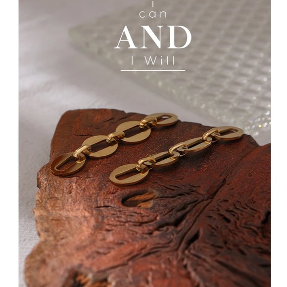 Trendy Round Long Dangle Earrings Simple Gold Metal Stainless Steel EARRINGS - Picture 4 of 4